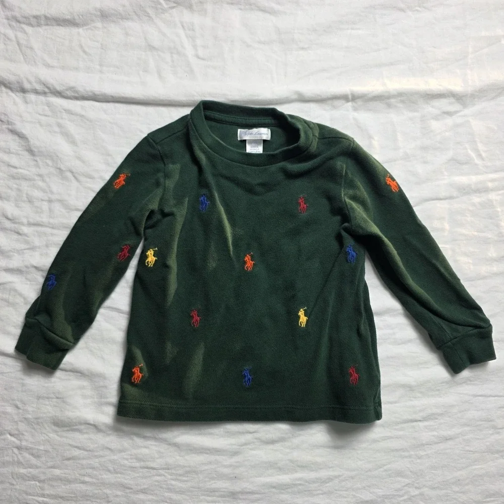 Ralph Lauren Toddler boy's shirt long sleeve green all over print 18 months